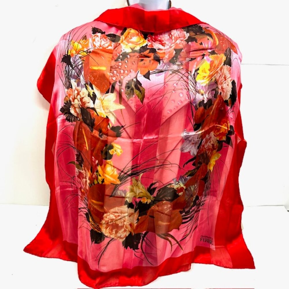 BeautifulPink Red Black Floral  Gianfranco Ferre Scar Silk Chiffon/Satin 34" (30